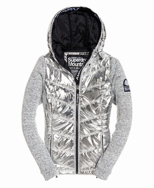 Superdry Storm Hybrid Metallic Cipzár Női Kapucnis Pulóver Titán | UBACG5816